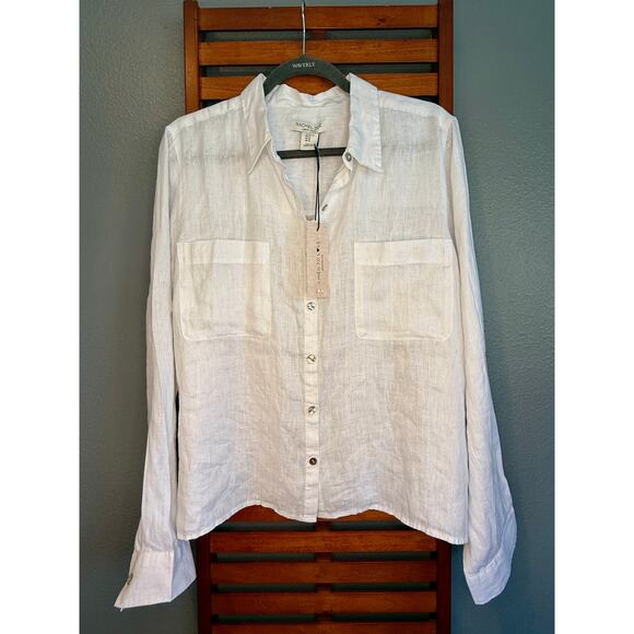 Rachael Zoe White Linen Long Sleeve Button Up |Size XL | NWT - Picture 8 of 8